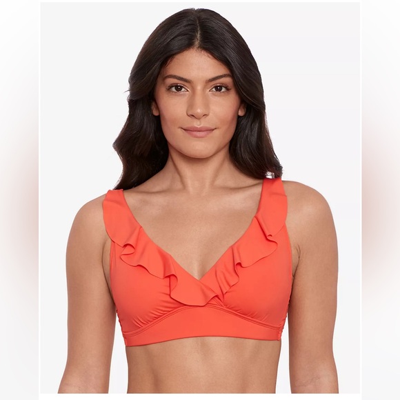 Lauren Ralph Lauren Other - Lauren Ralph Lauren beach club solid ruffle bikini top swim orange sunset 12